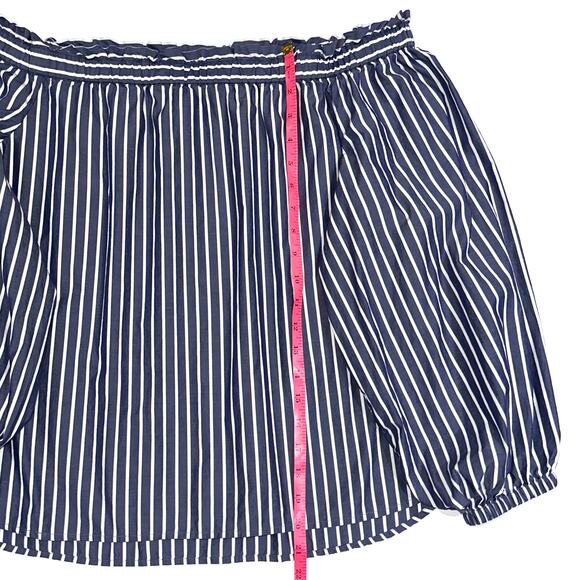 JCrew Blue White Striped Off The Shoulder Cotton Long Sleeve Top Size 14 - Picture 13 of 16
